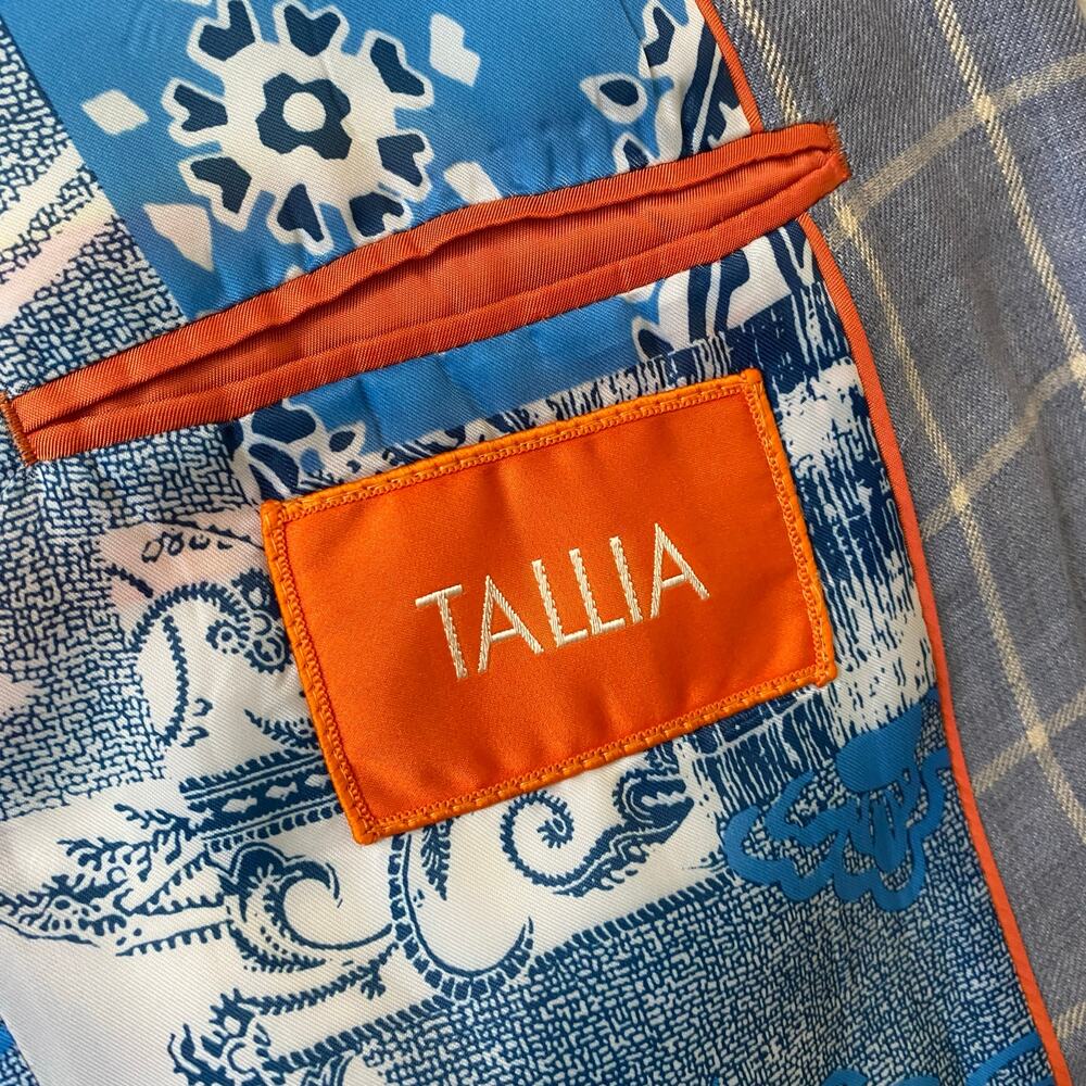 Tallia Mens Windowpane Plaid Elbow Patch Linen Blazer Sport Coat 38R Blue Check - Picture 6 of 14